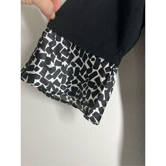 AB Studio Silk Print Trim 3/4 Sleeve Black White Sweater Size 3XL - Picture 3 of 11